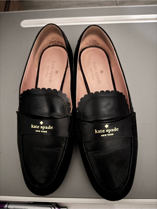 kate spade Shoes - kate spade black scalloped leather penny loafers